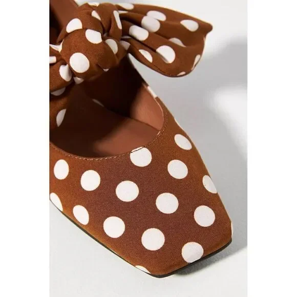 NEW JEFFREY CAMPBELL PRINTED BOW FLATS BROWN POLKA DOT - Picture 3 of 6